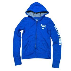 Y2K Abercrombie & Fitch NY Blue Full Zip Hoodie Sweatshirt Youth XL